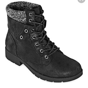 Arizona Jean Co. York Wmns Black Faux Suede Fleece Cuff Lace Up Combat Boots 6M